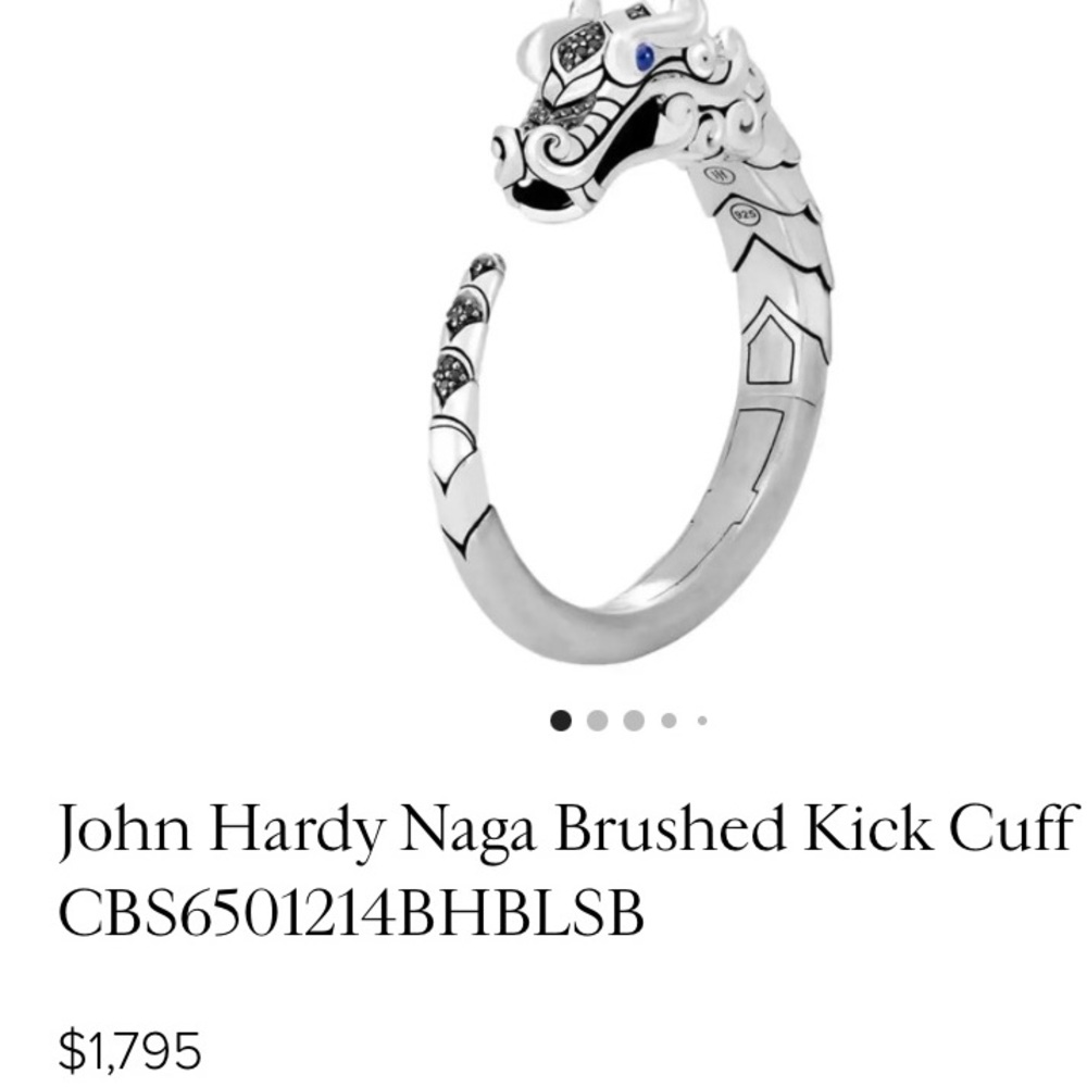 JOHN HARDY LEGENDS NAGA SILVER CUFF IN BRUSHED FINISH WITH BLACK & BLUE SAPPHIRE